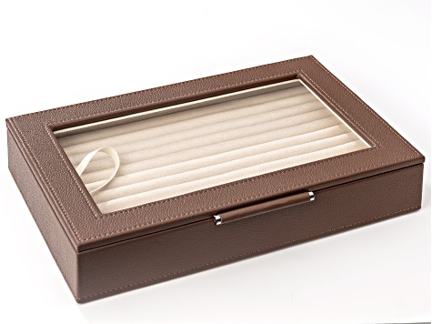 Mocha Brown WOLF Medium Ring Box with Window and LusterLoc (TM) in