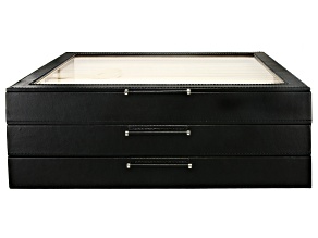 WOLF Large 3-Tier Jewelry Box with Window and LusterLoc in Black
