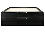 WOLF Large 3-Tier Jewelry Box with Window and LusterLoc in Black