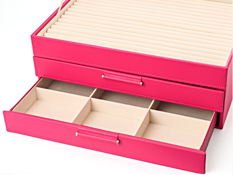 WOLF Large Jewelry Box with Window and LusterLoc in Fuchsia