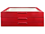 WOLF Large 3-Tier Jewelry Box with Window and LusterLoc in Red