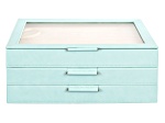 WOLF Large 3-Tier Jewelry Box with Window and LusterLoc in Aqua