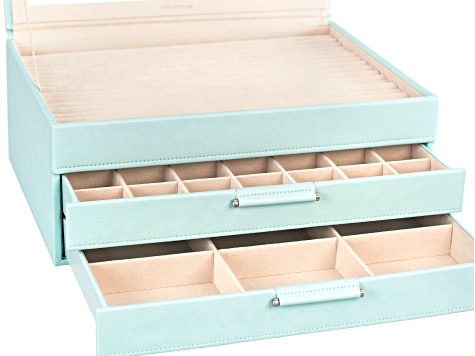 WOLF Large 3-Tier Jewelry Box with Window and LusterLoc (TM) in Aqua