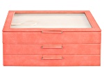 WOLF Large 3-Tier Jewelry Box with Window and LusterLoc in Coral