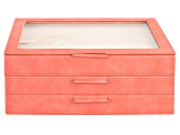 WOLF Large 3-Tier Jewelry Box with Window and LusterLoc (TM) in Coral