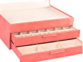 WOLF Large 3-Tier Jewelry Box with Window and LusterLoc (TM) in Coral