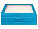 WOLF Large Jewelry Box with Window and LusterLoc (TM) in Peacock Blue