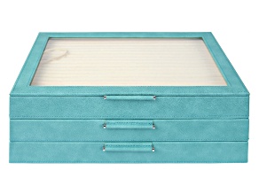 WOLF Large 3-Tier Jewelry Box with Window and LusterLoc in Turquoise