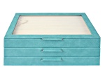 WOLF Large 3-Tier Jewelry Box with Window and LusterLoc in Turquoise