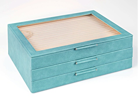WOLF Large 3-Tier Jewelry Box with Window and LusterLoc (TM) in Turquoise