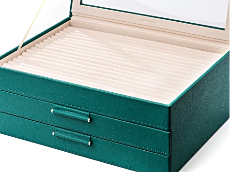 WOLF Large Jewelry Box with Window and LusterLoc (TM) in Malachite Green