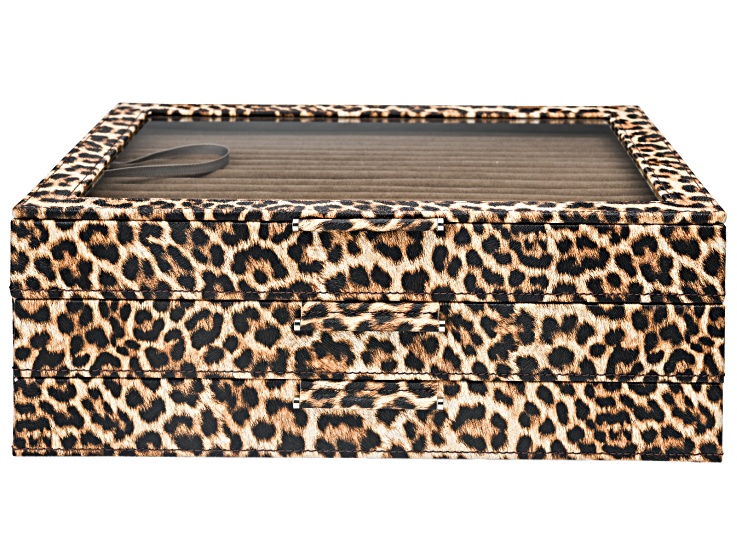 WOLF Large Jewelry Box with Window in Leopard Print with Mink
