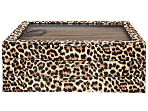 WOLF Large Jewelry Box with Window and LusterLoc (TM) in Leopard Print with Mink LusterLoc (TM)