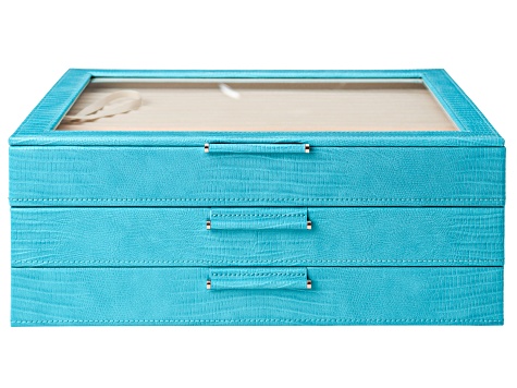 WOLF Large Jewelry Box with Window and Lusterloc in Turquoise