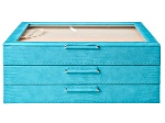 WOLF Large Jewelry Box with Window and Lusterloc in Turquoise Python
