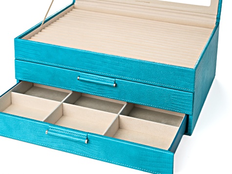 WOLF Large Jewelry Box with Window and Lusterloc in Turquoise