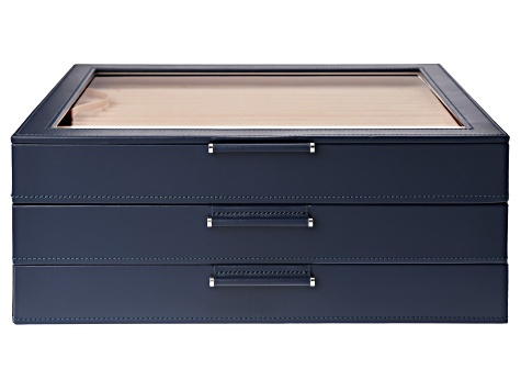 WOLF Large Jewelry Box with Window and LusterLoc in Navy - WJB129Z