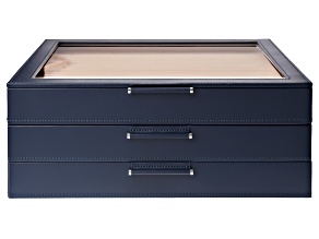 WOLF Large Jewelry Box with Window and LusterLoc (TM) in Navy