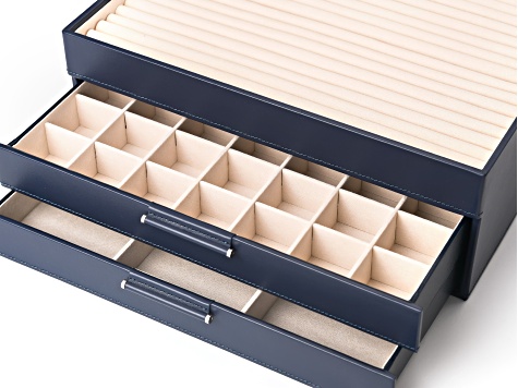 WOLF Large Jewelry Box with Window and LusterLoc in Navy - WJB129Z