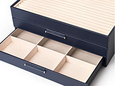 Lockable Black Faux Leather Jewelry Box with 2 Drawers and