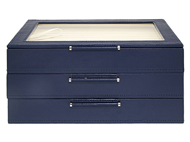 WOLF Medium Jewelry Box with Window and LusterLoc (TM) in Navy
