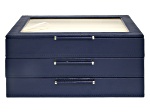 WOLF Medium Jewelry Box with Window and LusterLoc (TM) in Navy