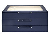 WOLF Medium Jewelry Box with Window and LusterLoc (TM) in Navy