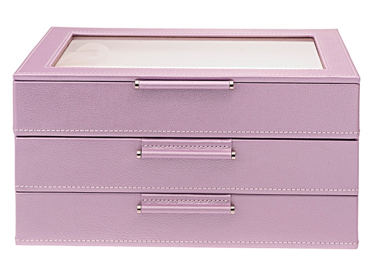 WOLF Medium 3-Tier Jewelry Box with Window and LusterLoc (TM) in Lavender Shimmer