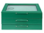 WOLF Medium 3-Tier Jewelry Box with Window in Palm Leaf with Green Lusterloc (TM)