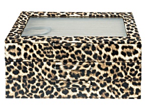 WOLF Medium 3-Tier Jewelry Box with Window in Leopard with Mink Lusterloc (TM)