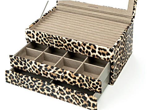 WOLF Medium 3-Tier Jewelry Box with Window in Leopard with Mink ...