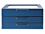 WOLF Medium 3-Tier Jewelry Box with Window and LusterLoc (TM) in Blue Shimmer