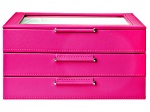 WOLF Medium 3-Tier Jewelry Box with Window and LusterLoc (TM) in Fuchsia Pink