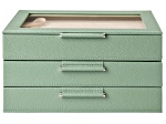 WOLF Medium 3-Tier Jewelry Box with Window and LusterLoc (TM) in Juniper Green