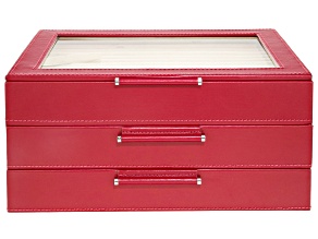 WOLF Medium Jewelry Box with Window and LusterLoc (TM) in Red