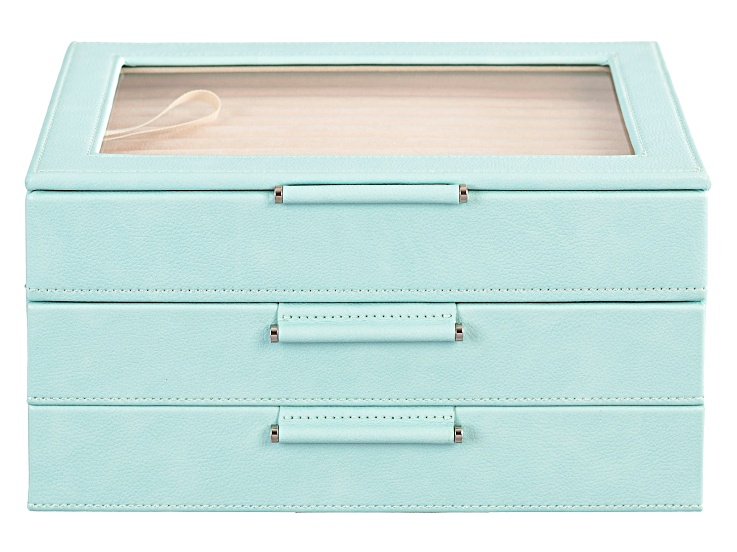 Medium 3-Tier Jewelry Box with Window and LusterLoc (TM) in Aqua