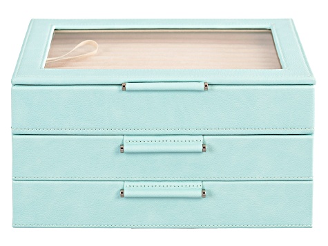 Medium 3-Tier Jewelry Box with Window and LusterLoc (TM) in Aqua