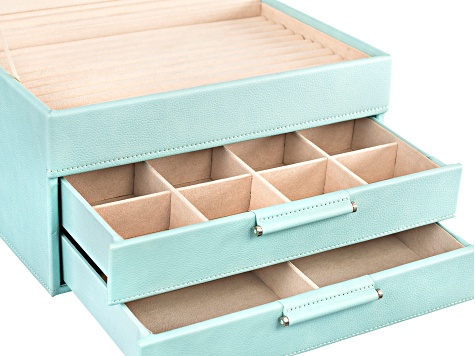 Medium 3-Tier Jewelry Box with Window and LusterLoc (TM) in Aqua