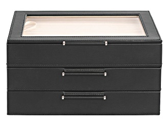 WOLF Medium 3-Tier Jewelry Box with Window and LusterLoc (TM) in Black