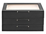 WOLF Medium 3-Tier Jewelry Box with Window and LusterLoc (TM) in Black