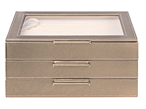 WOLF Medium Jewelry Box with Window and LusterLoc (TM) in Pyrite Gold