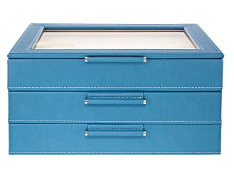 WOLF Medium 3-Tier Jewelry Box with Window and LusterLoc (TM) in Peacock Blue