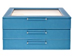 WOLF Medium 3-Tier Jewelry Box with Window and LusterLoc (TM) in Peacock Blue