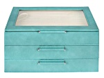 WOLF Medium 3-Tier Jewelry Box with Window and LusterLoc (TM) in Turquoise