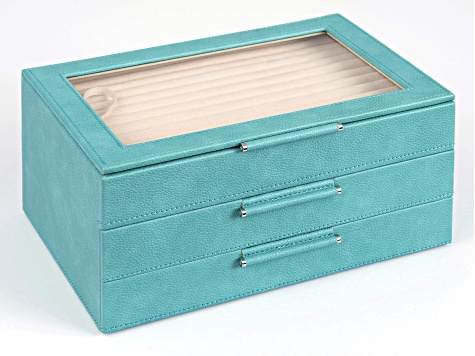 WOLF Medium 3-Tier Jewelry Box with Window and LusterLoc (TM) in Turquoise
