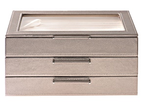 WOLF Medium 3-Tier Jewelry Box with Window and LusterLoc (TM) in Metallic Pewter