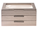 WOLF Medium 3-Tier Jewelry Box with Window and LusterLoc (TM) in Metallic Pewter