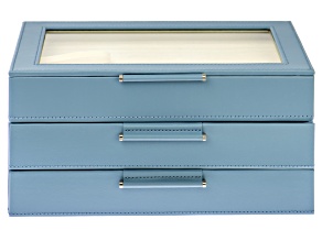WOLF Medium 3-Tier Jewelry Box with Window and LusterLoc (TM) in Mid-Century Blue