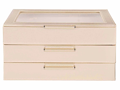 WOLF Medium 3-Tier Jewelry Box with Window and LusterLoc (TM) in Champagne