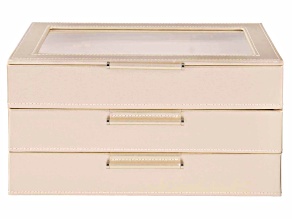 WOLF Medium 3-Tier Jewelry Box with Window and LusterLoc (TM) in Champagne